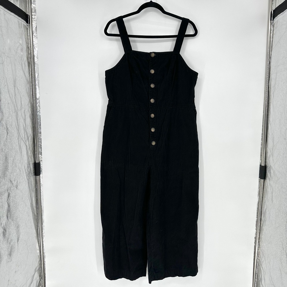 Dip Black Cotton Corduroy‎ Cropped Wide Leg Jumpsuit One Piece Women's 12 Boho